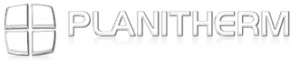 Planitherm logo featuring the word Planitherm in white with a grey outline and shadows under the letters on a white background