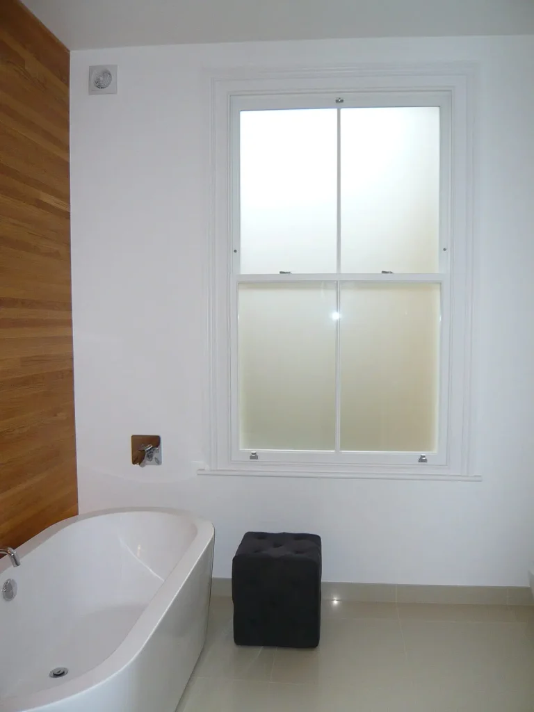 Chatsworth sliding sash Victorian acid etched bathroom