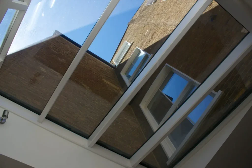 Roof detail for single pitch conservatory roof internal view