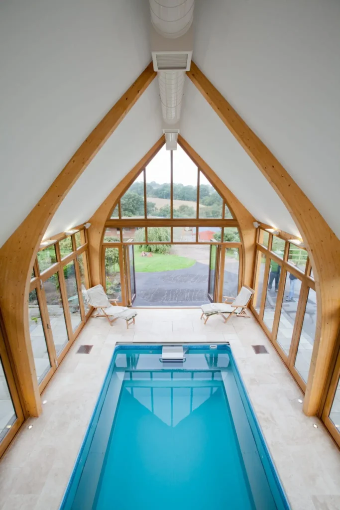 Bespoke joinery for swimming pool Tutbury bifold doors 6 leaf six