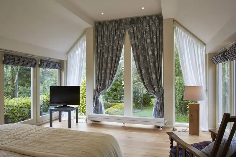 Internal view Kedleston tilt and turn steel cladding off white painted two 2 storey screen bedroom