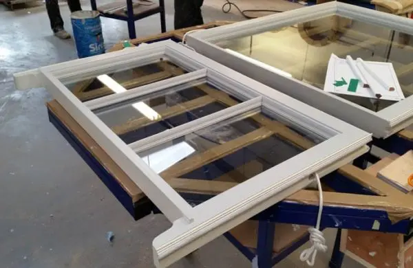 A heritage sash window under construction