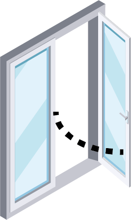 Casement windows open outwards on hinges