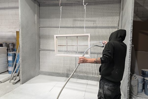 spray coating a window frame