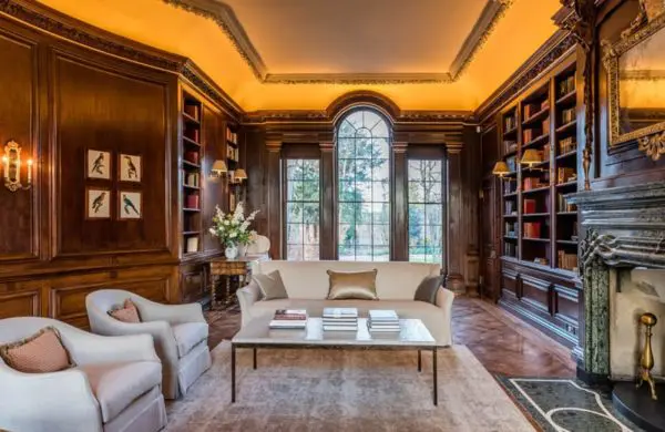 A lovely drawing room in Templeton House London with library and arch top heritage windows